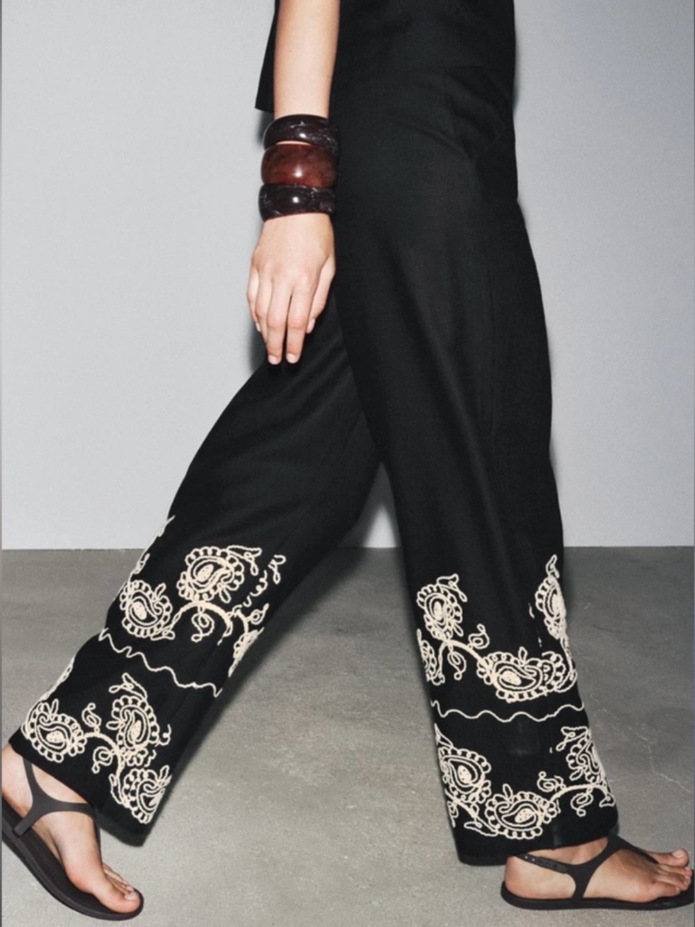 New ZARA ZW Collection Black Embroidered Culotte Pants